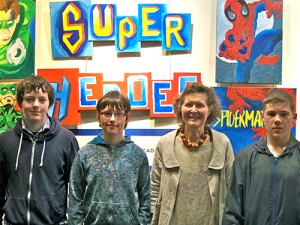 Students with their works - Super Heroes theme